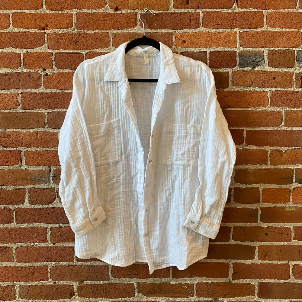 Eileen Fisher Organic Cotton Button Up Shirt, Gauze, Size Medium Long sleeves